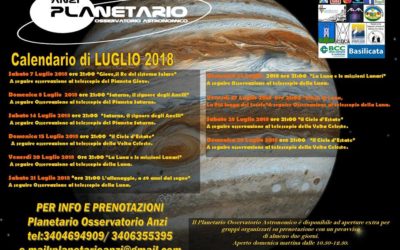 Luglio 2018 al Planetario Osservatorio Astronomico di Basilicata in Anzi