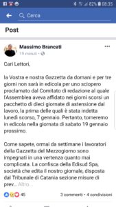 il post di Massimo Brancati su Facebook