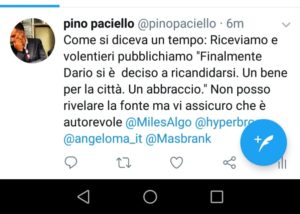 Il tweet di Pino Paciello